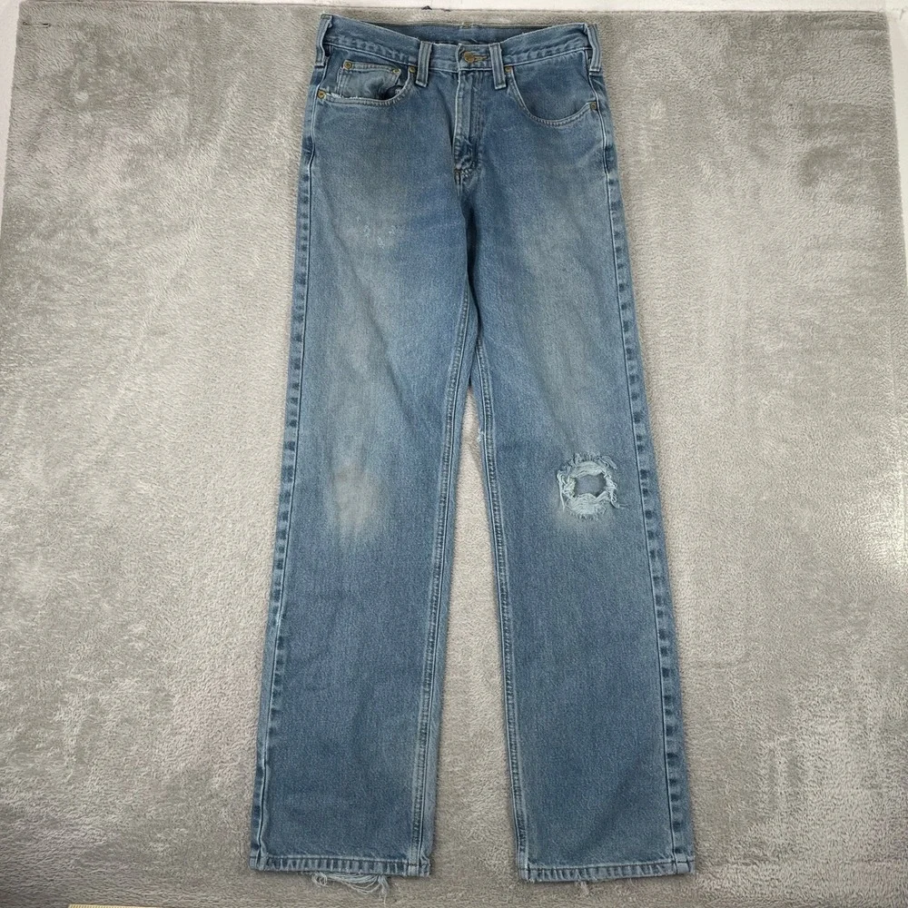 Carhartt Traditional Fit Jeans Mens 30x34 Blue Distressed Workwear Denim Pants